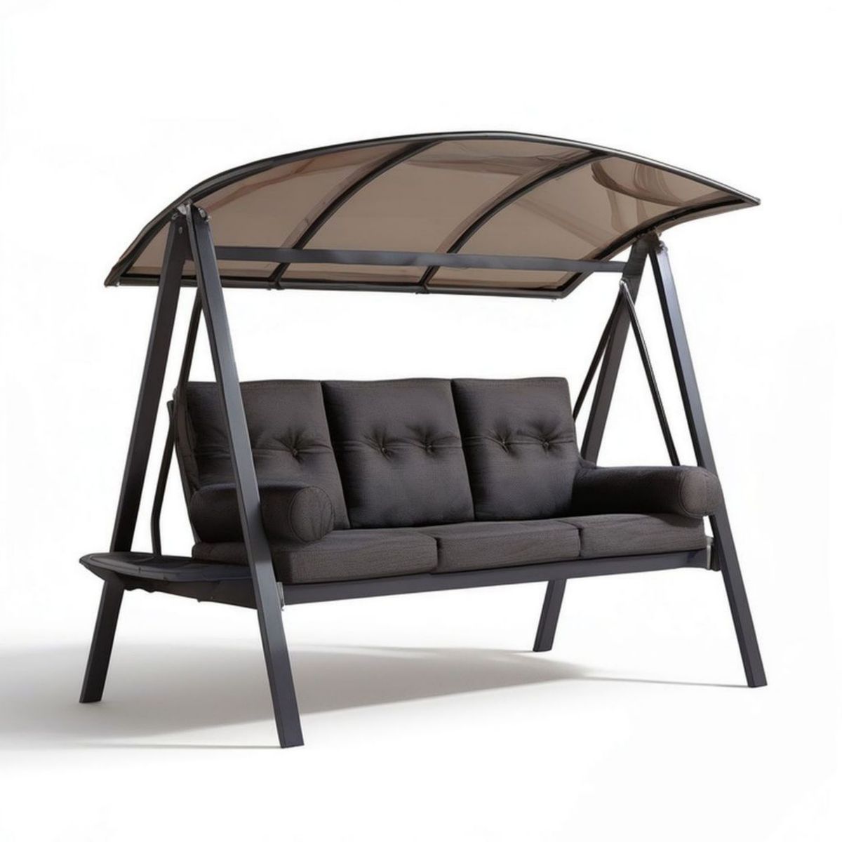 3-Sitzer Hollywoodschaukel mit Dach, 195 x 120 x 170 cm, Anthrazit/Braun