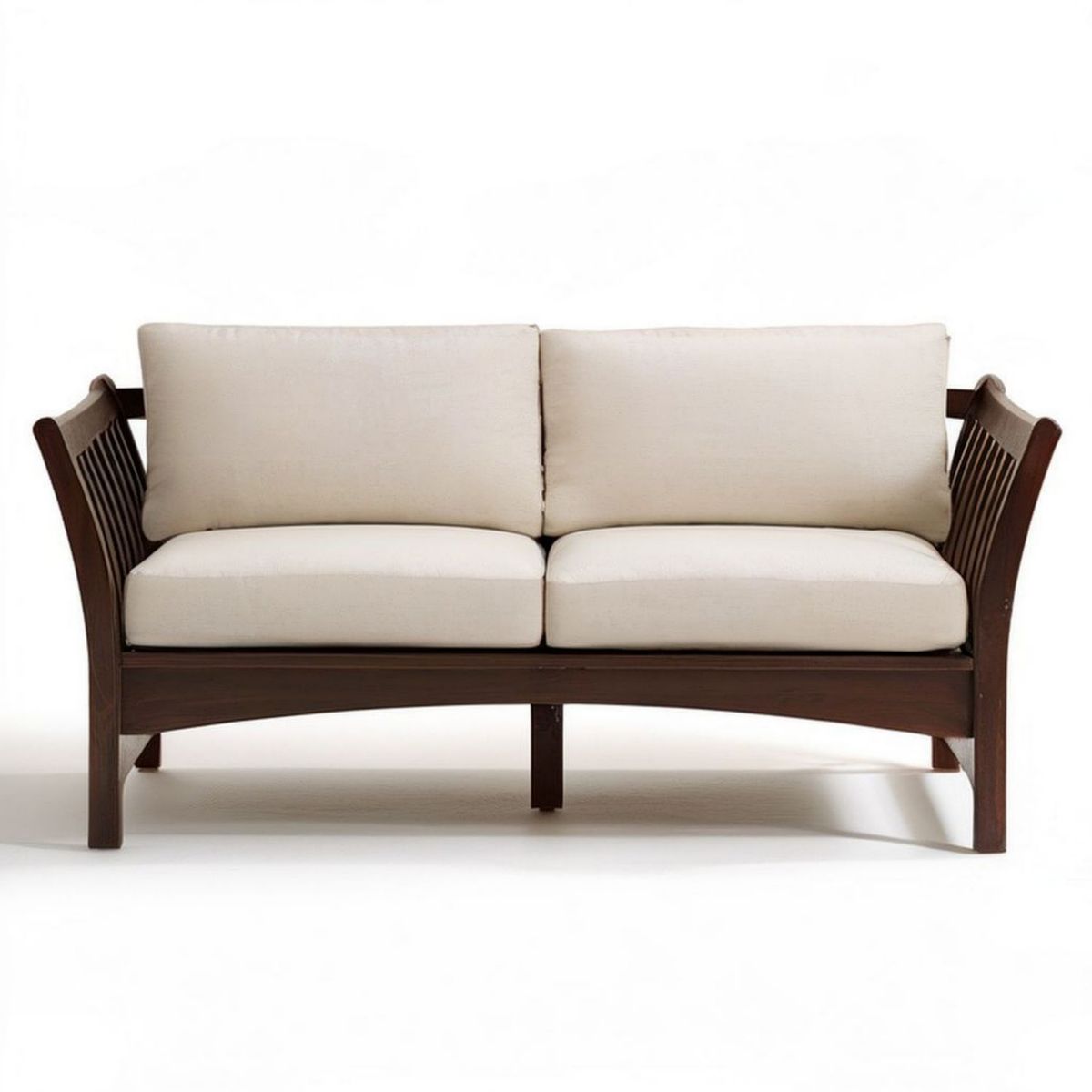 2-Sitzer Gartensofa aus Teak-Massivholz, 130 x 70 x 85 cm, Beige/Dunkelbraun
