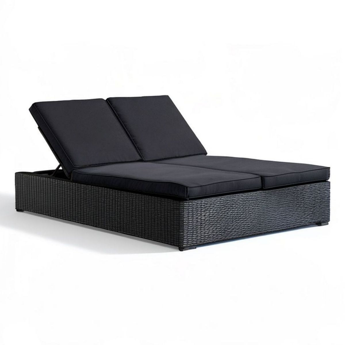 Verstellbare Doppelliege aus Polyrattan, Schwarz, 200 x 140 cm