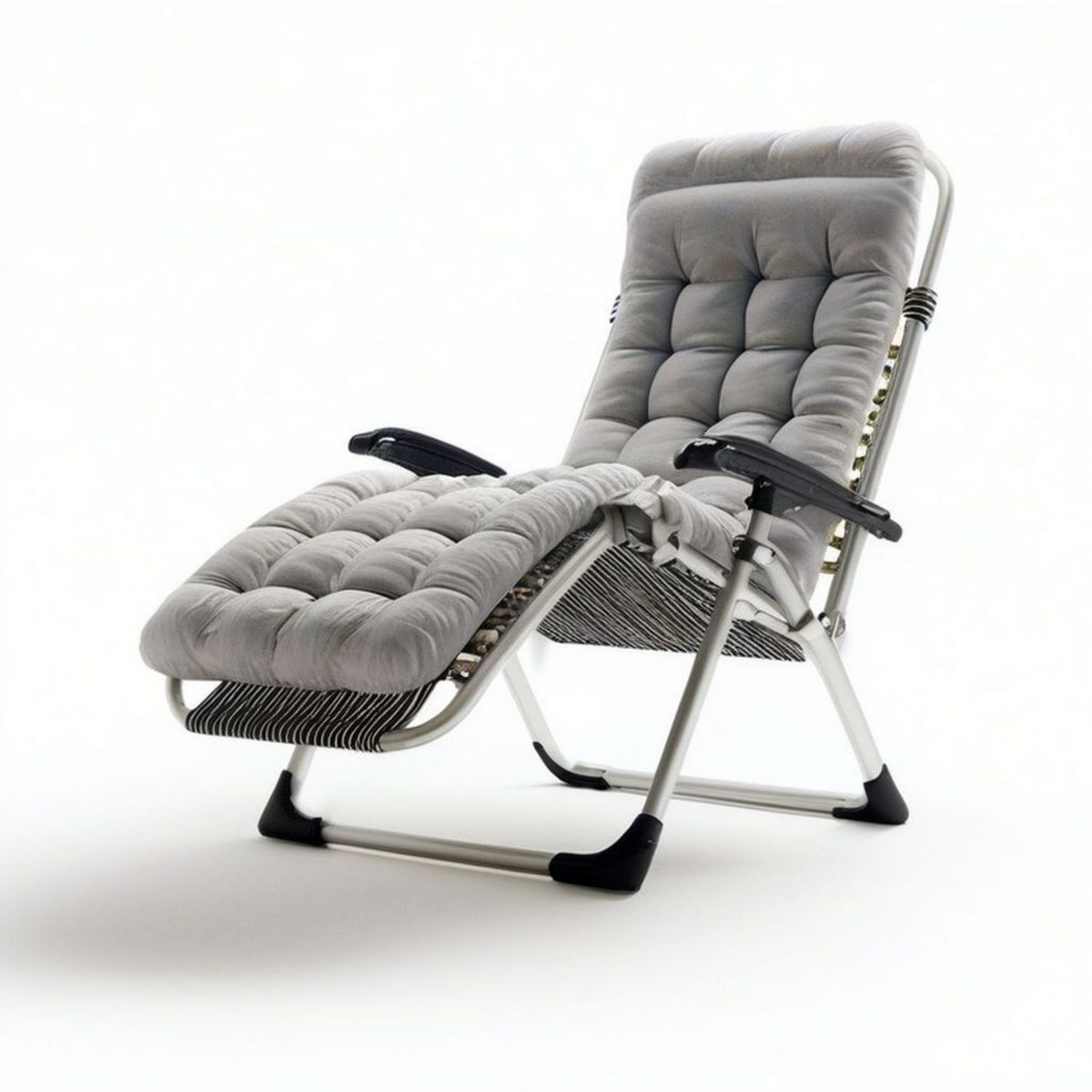 Klappbare Relaxliege mit Fussteil, Grau/Silber/Schwarz, 165 x 65 x 112 cm