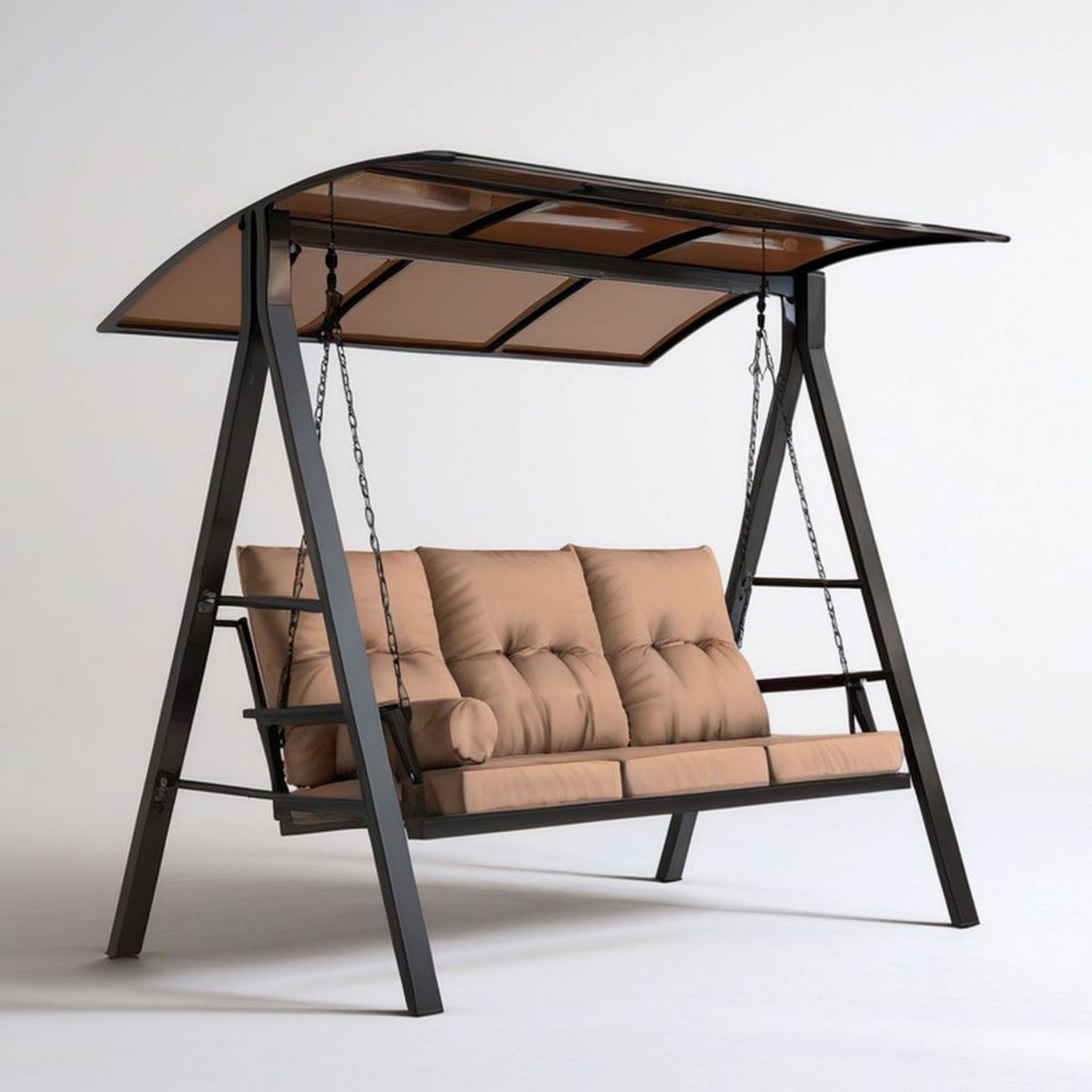 3-Sitzer Hollywoodschaukel mit Sonnendach, 200 x 120 x 170 cm, Braun/Schwarz