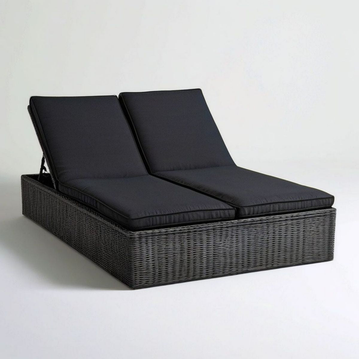 Doppel-Sonnenliege 200 x 140 x 30 cm Grau/Schwarz mit verstellbaren Rückenlehnen