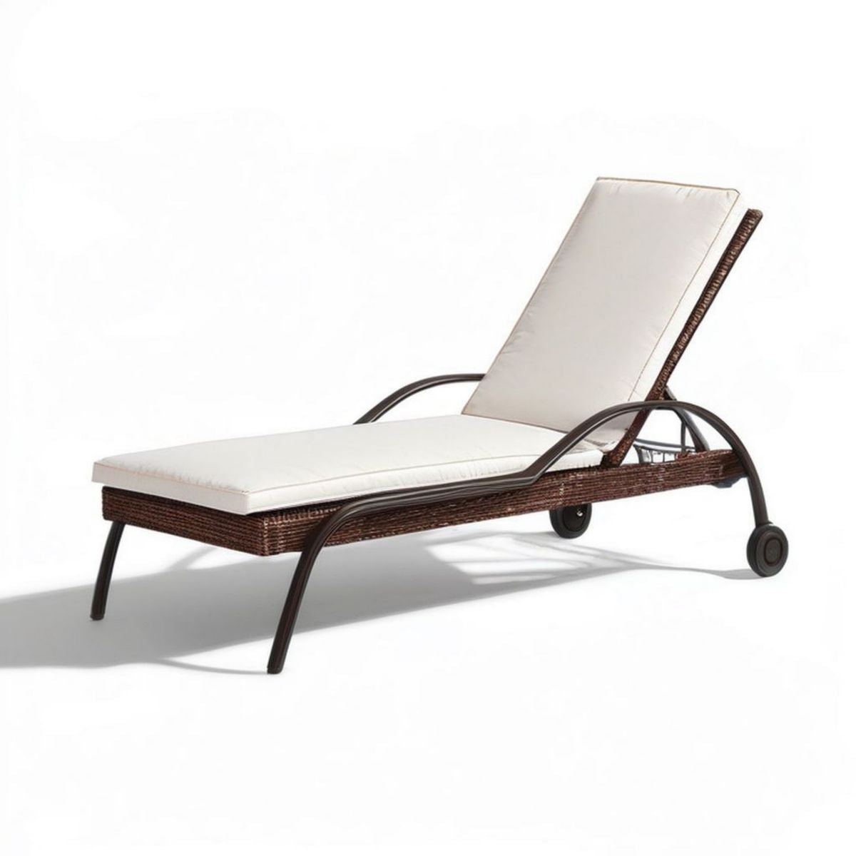 Sonnenliege mit Rollen und verstellbarer Rückenlehne, Braun/Creme, 200 x 65 x 35 cm