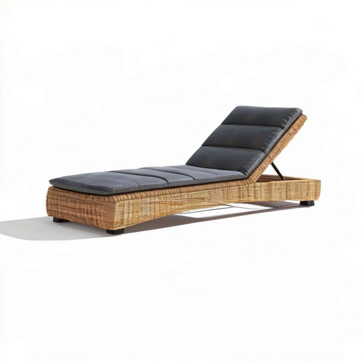 Sonnenliege aus PE-Rattan 200 x 65 x 30 cm Naturbraun/Schwarz mit verstellbarer Rückenlehne und Polyesterauflage