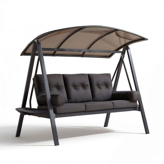 3-Sitzer Hollywoodschaukel mit Dach, 195 x 120 x 170 cm, Anthrazit/Braun
