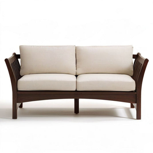 2-Sitzer Gartensofa aus Teak-Massivholz, 130 x 70 x 85 cm, Beige/Dunkelbraun