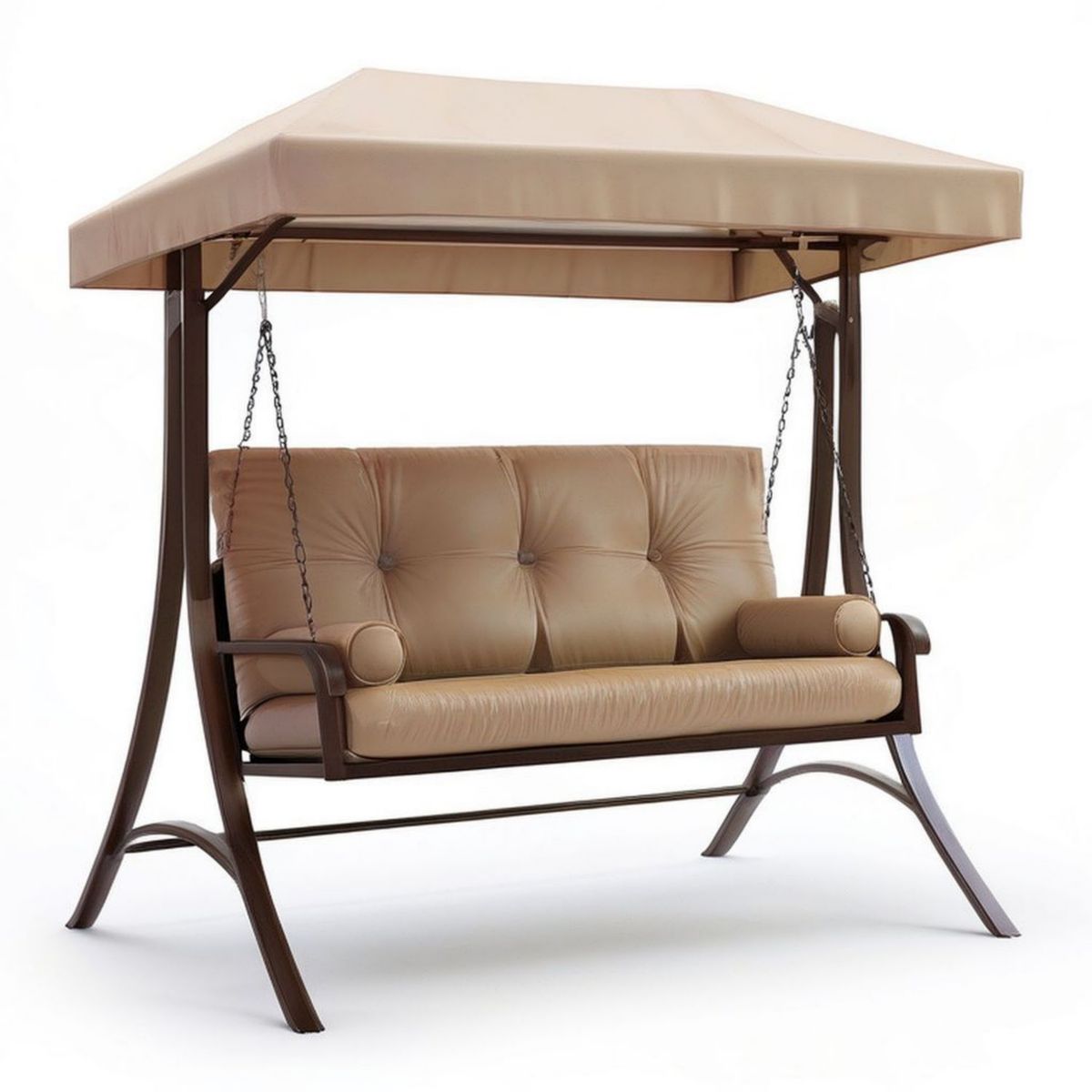 3-Sitzer Hollywoodschaukel 198 x 125 x 175 cm Beige/Dunkelbraun mit Dach und Polsterung