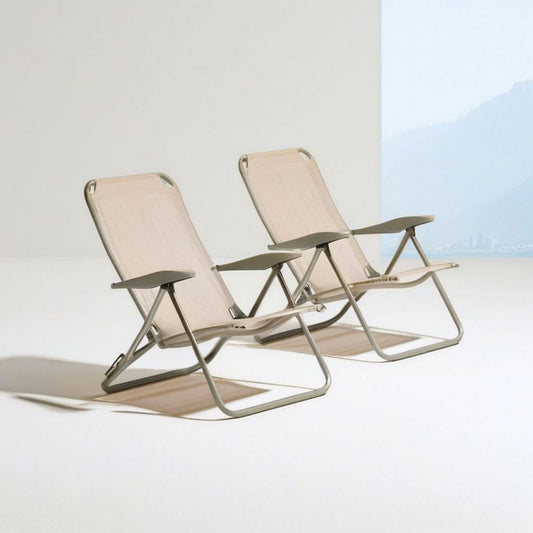 2er-Set klappbare Gartenliegen mit Armlehnen, 58 x 98 x 88 cm, Beige/Olivgrau