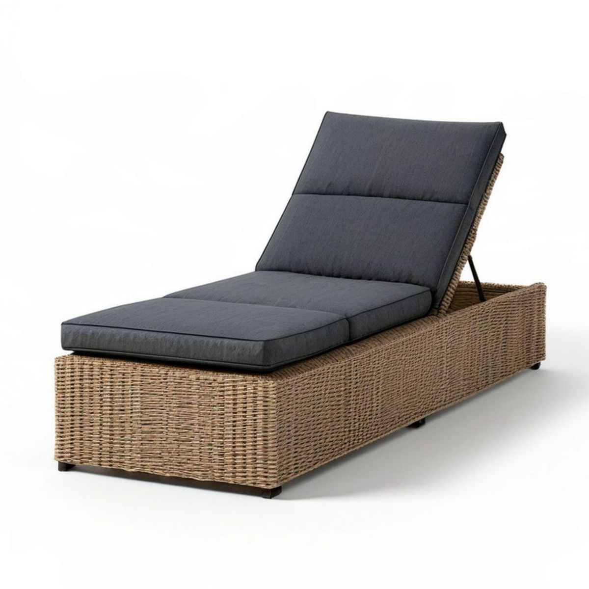 Verstellbare Gartenliege aus PE-Rattan, 200 x 70 x 92 cm, Naturbraun/Dunkelgrau