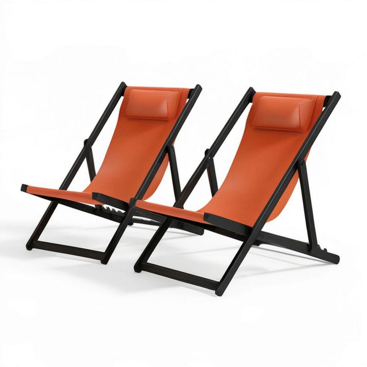 2er-Set klappbare Gartenliegestühle Orange/Schwarz mit Stahlrahmen, 97 x 56 x 80 cm