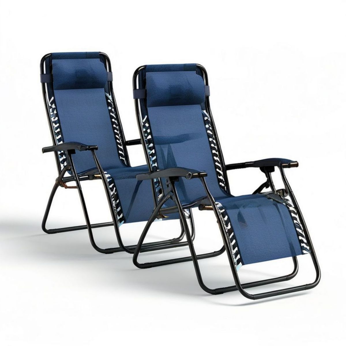 2er-Set klappbare Relaxliegen 165 x 65 x 110 cm Dunkelblau/Schwarz mit Stahlgestell