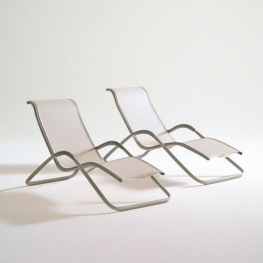 2er-Set ergonomisch geschwungene Gartenliegen, 170 x 68 x 85 cm, Beige/Grau