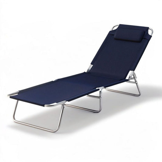 Klappbare Gartenliege 189 x 60 x 29 cm, Dunkelblau/Silber, Aluminium und Polyester