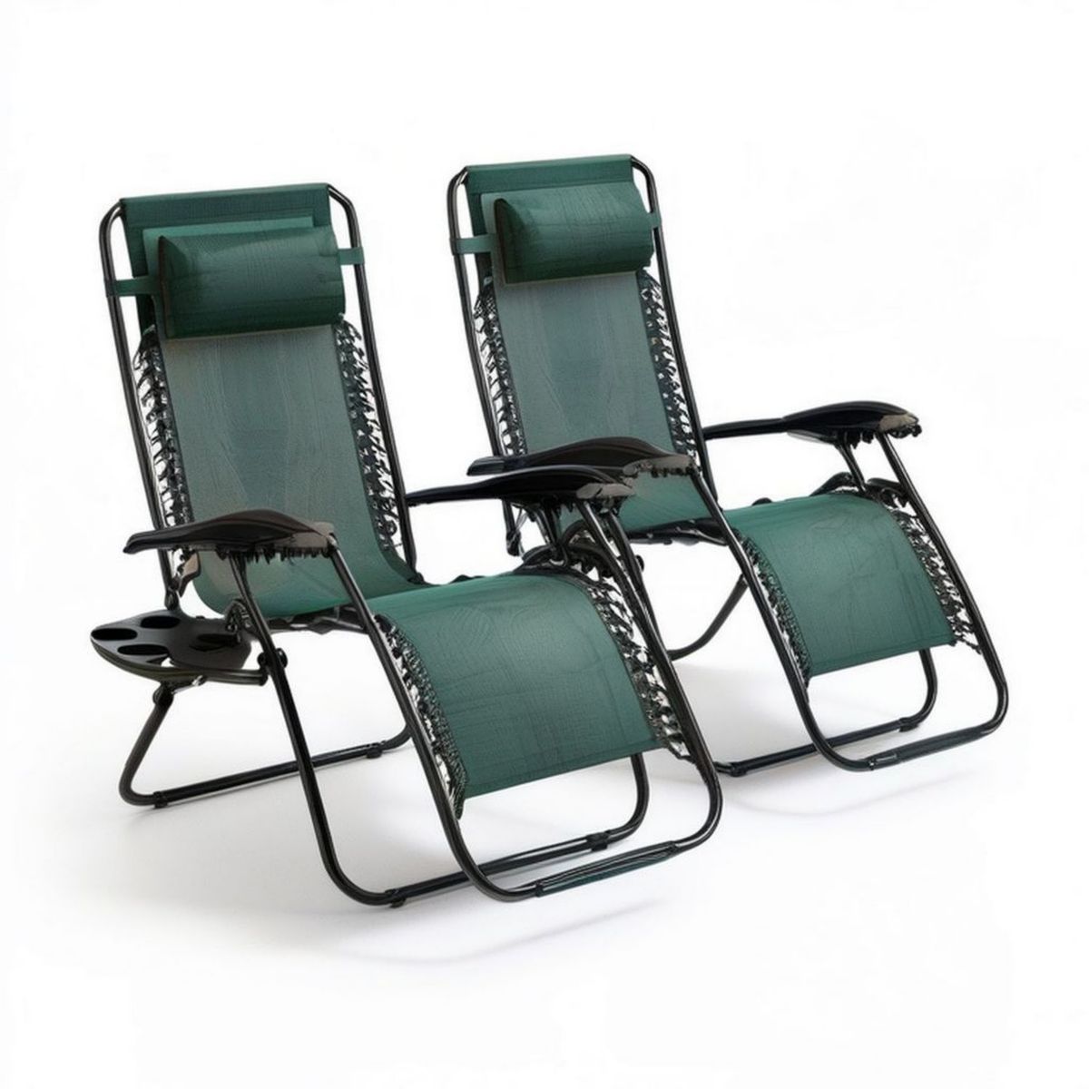 2er-Set klappbare Zero-Gravity-Gartenliegen Grün/Schwarz, je 165 x 65 x 110 cm