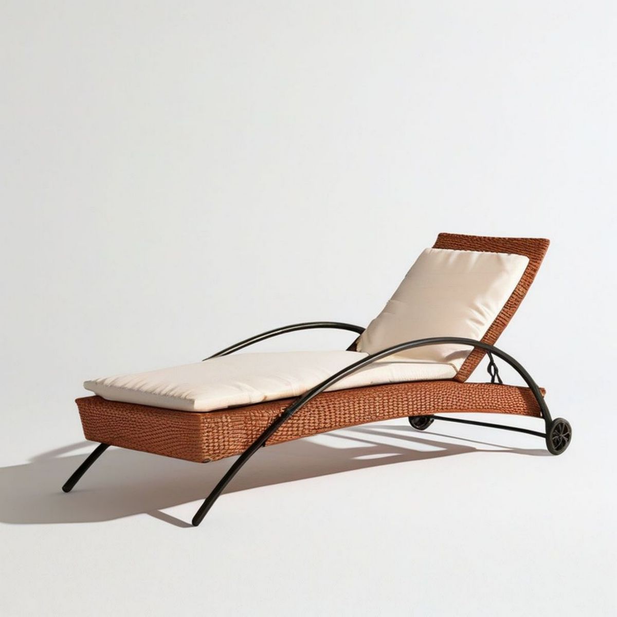 Verstellbare Gartenliege mit Rollen, 200 × 65 × 35 cm, Braun/Beige/Schwarz, PE-Rattan und Stahl